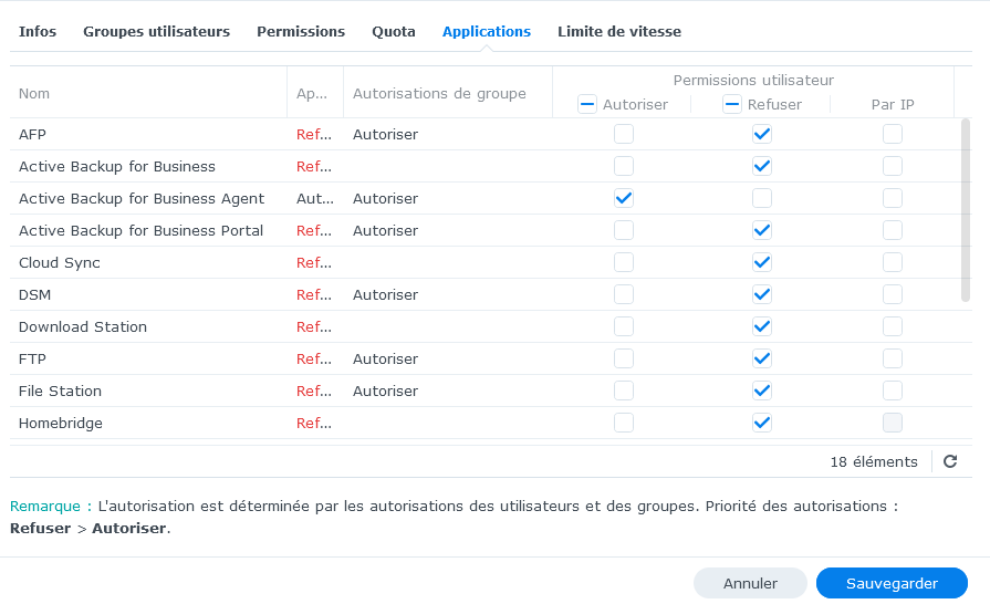 Gestion des permissions sur les applications