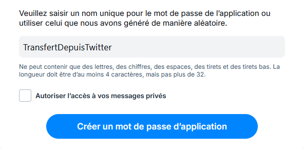 Nom du mot de passe d'application