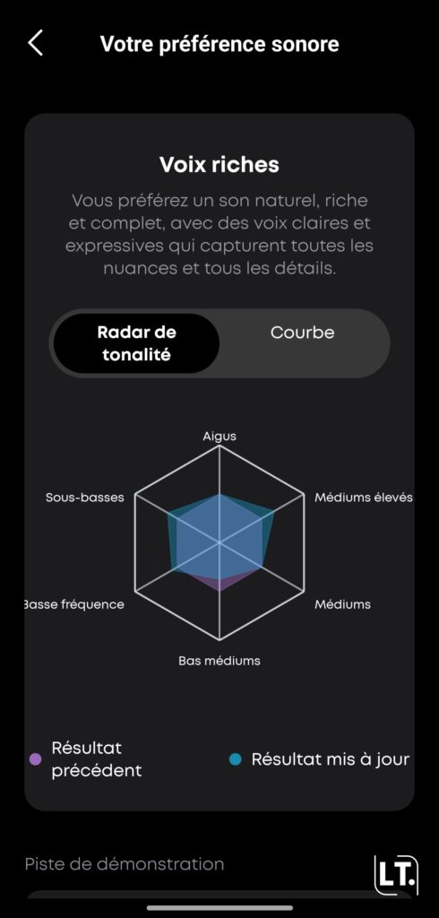 Application Soundcore préférence sonore après bilan