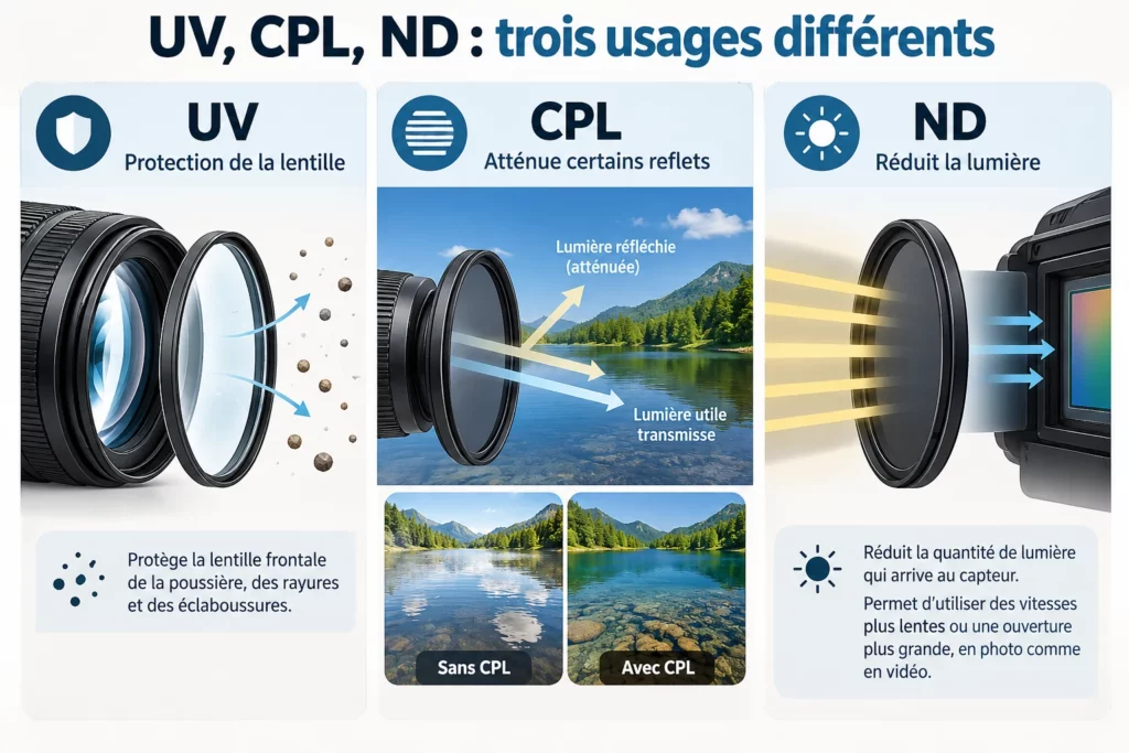 Schéma comparatif filtre UV CPL ND
