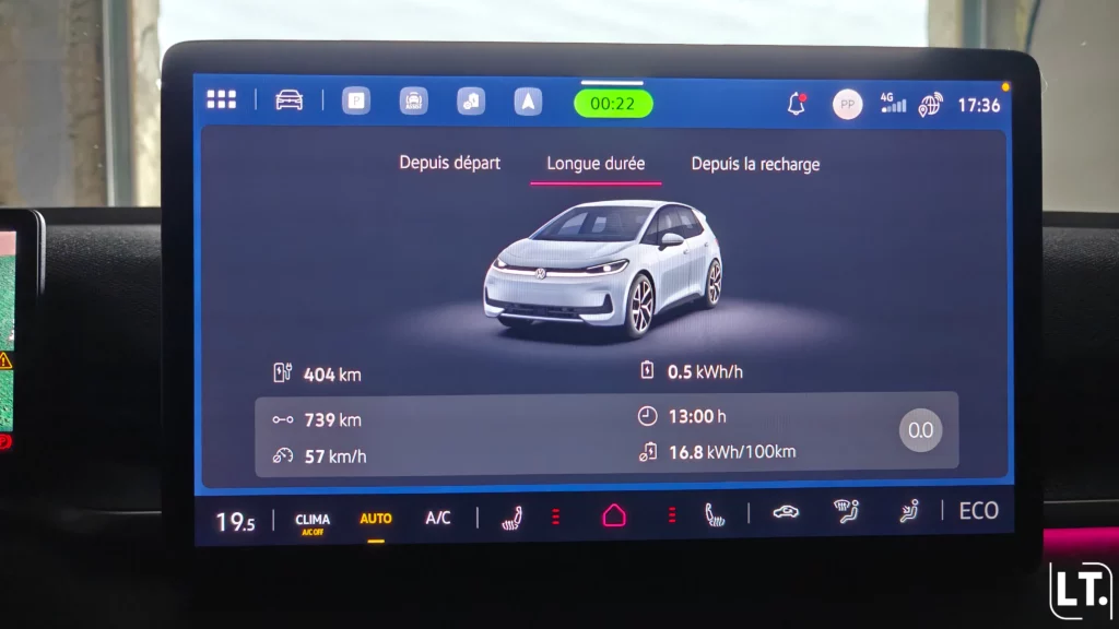 Volkswagen ID.3 Neo boutons consommation moyenne depuis le départ
